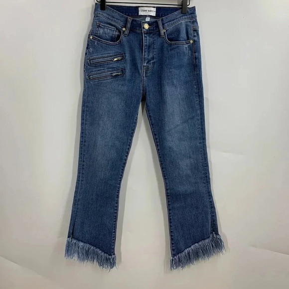 Etienne‎ Marcel Denim Women's Asymmetrical Crop Kick Raw Hem Jeans Size 27 - Picture 2 of 15